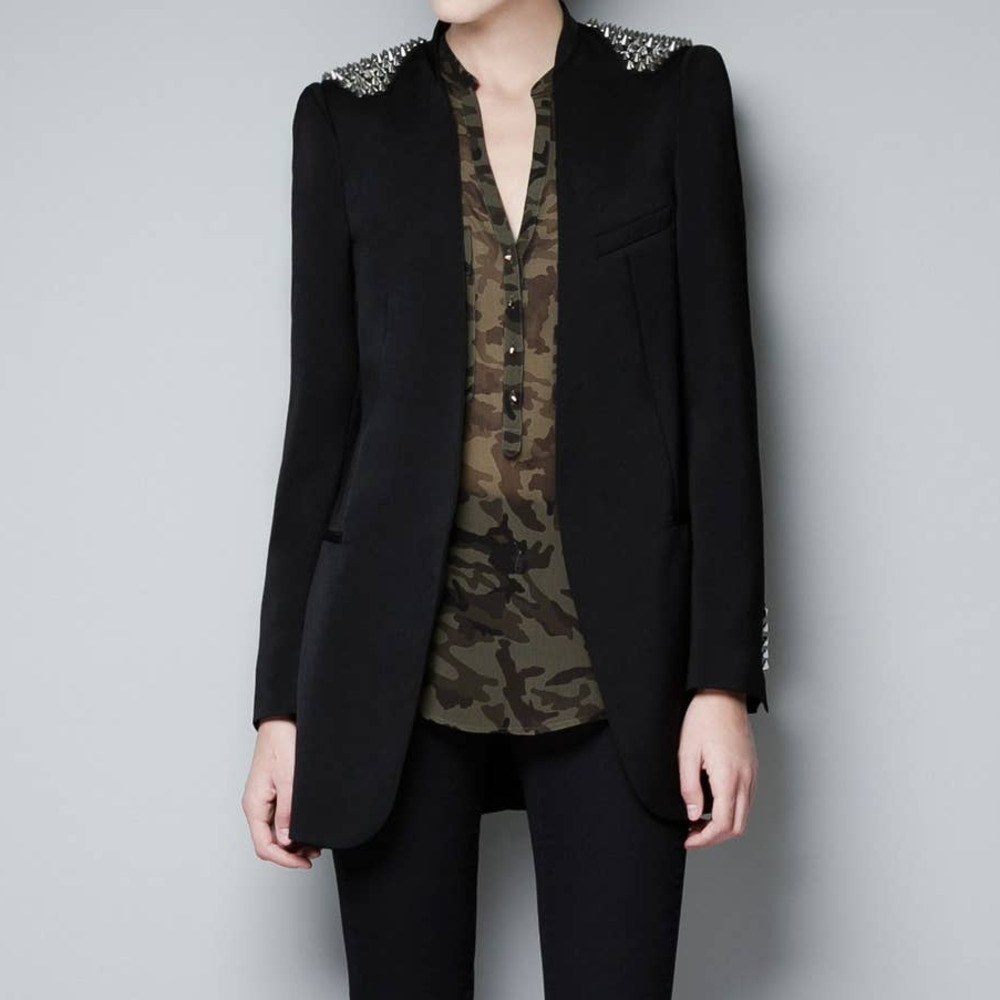 Zara Basic Studded blazer tuxedo jacket open front